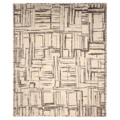 India Moroccan Area Rugs - Wool Brown Ivory Design - 94529
