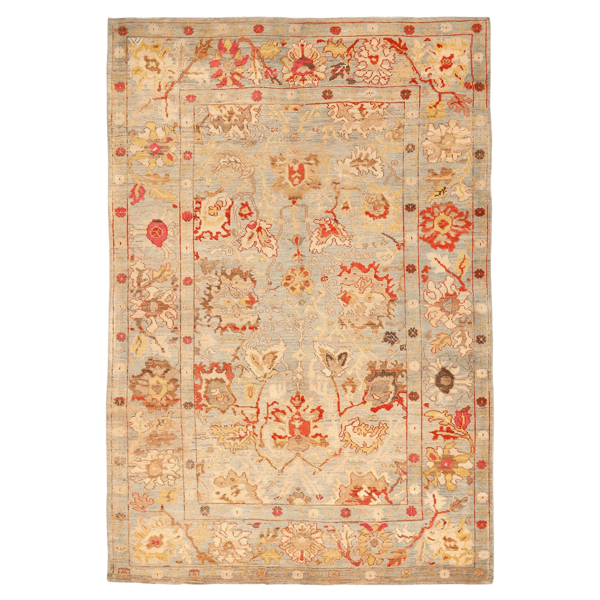 Turkey Abadeh Area Rugs - Wool Light Blue Red Yellow - 94598 For Sale