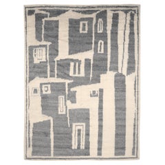 Vintage India Moroccan Over Size Rug - Wool Gray Ivory Design - 94531