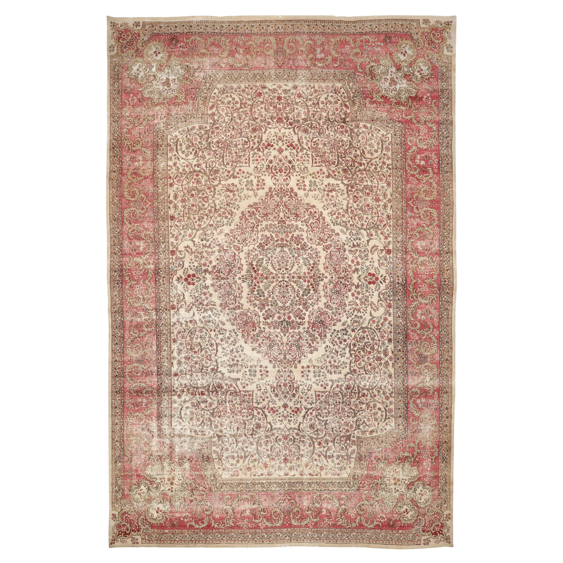Persischer Kerman Over Size-Teppich - Wolle Elfenbeinrosa Design - 94541