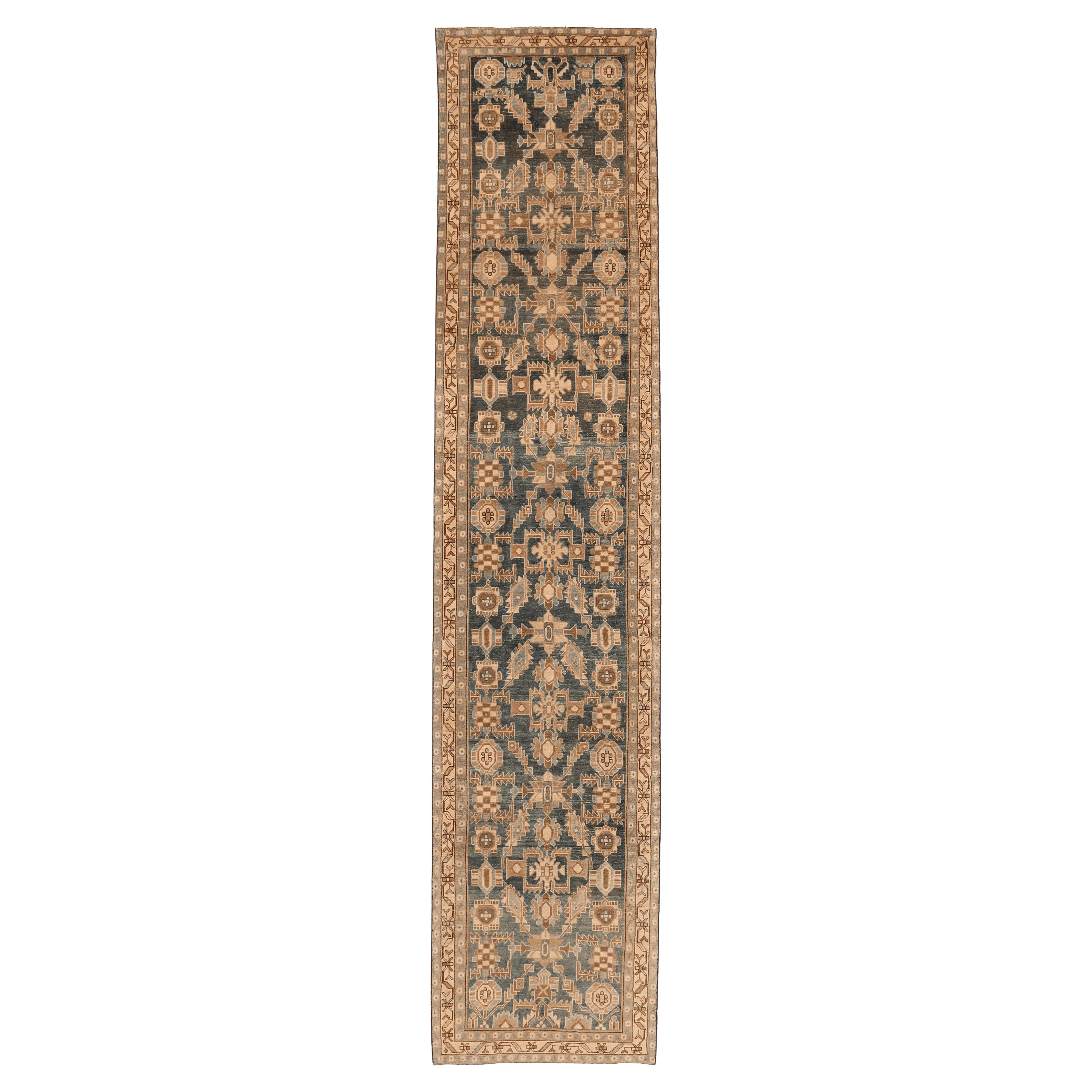 Persischer Malayer Läufer Teppich - Wolle Braun Elfenbein Design - 94565
