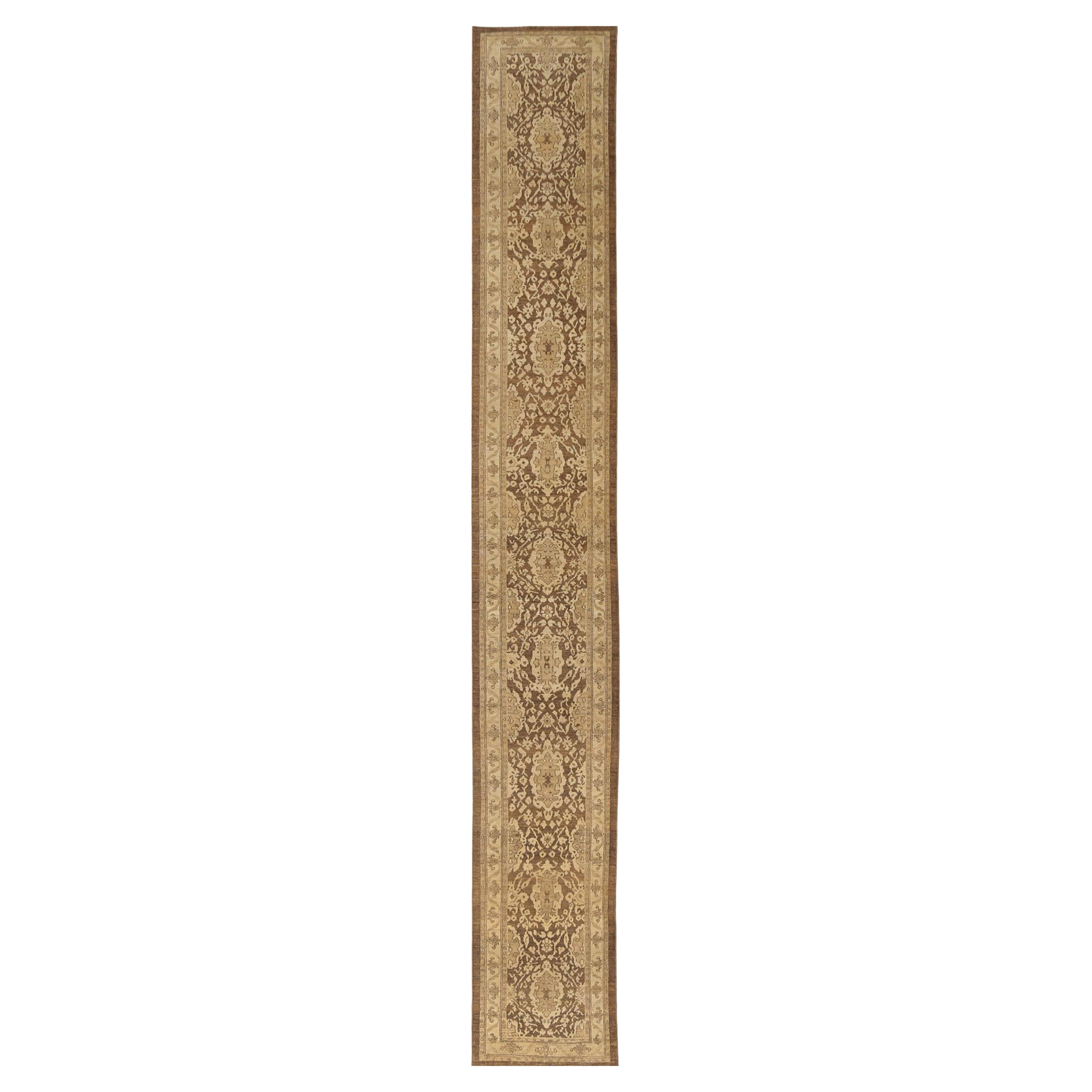 Afghanistan Sultanabad Läufer Teppich - Wolle Braun Elfenbein Design - 95820