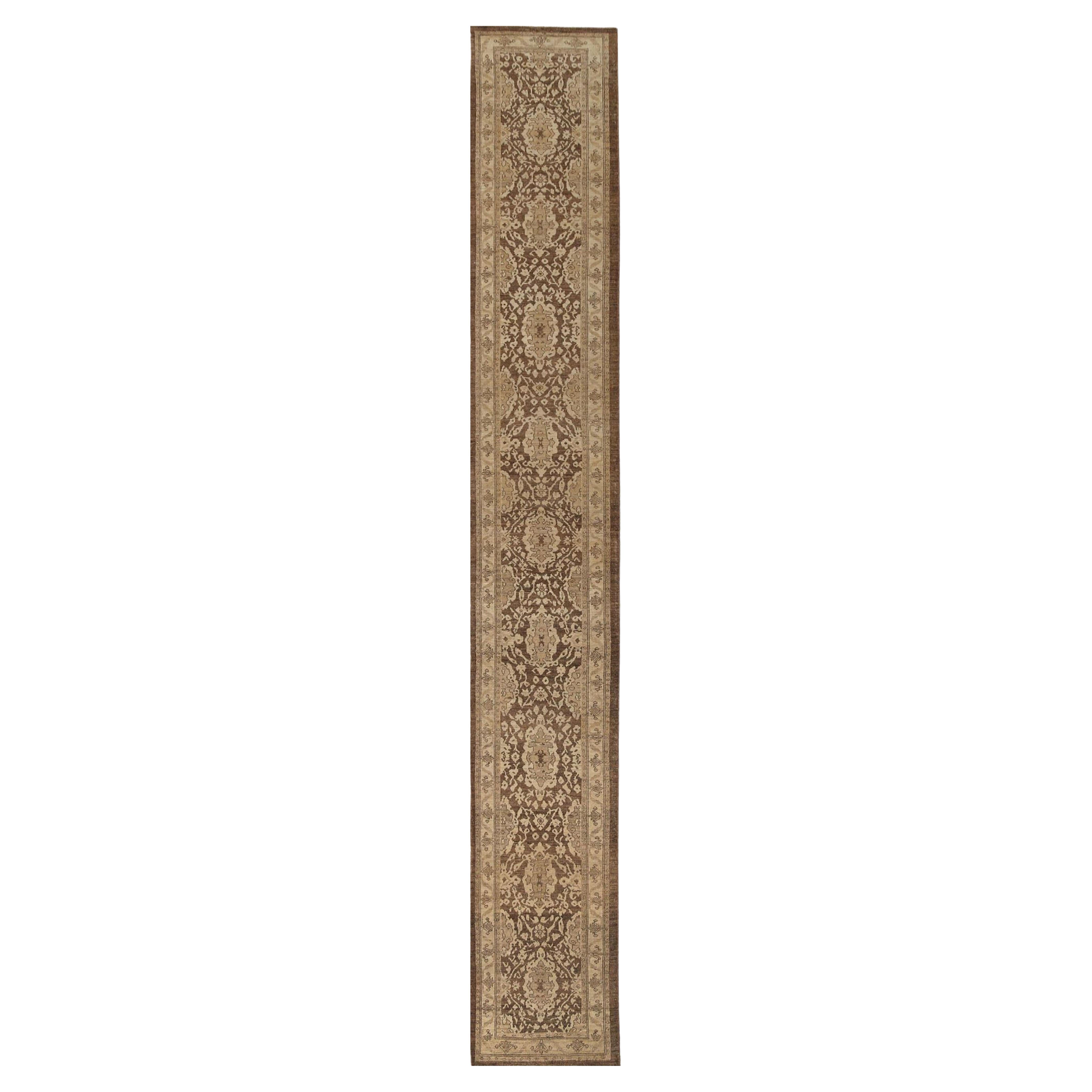 Afghanistan Sultanabad Läufer Teppich - Wolle Braun Elfenbein Design - 95821