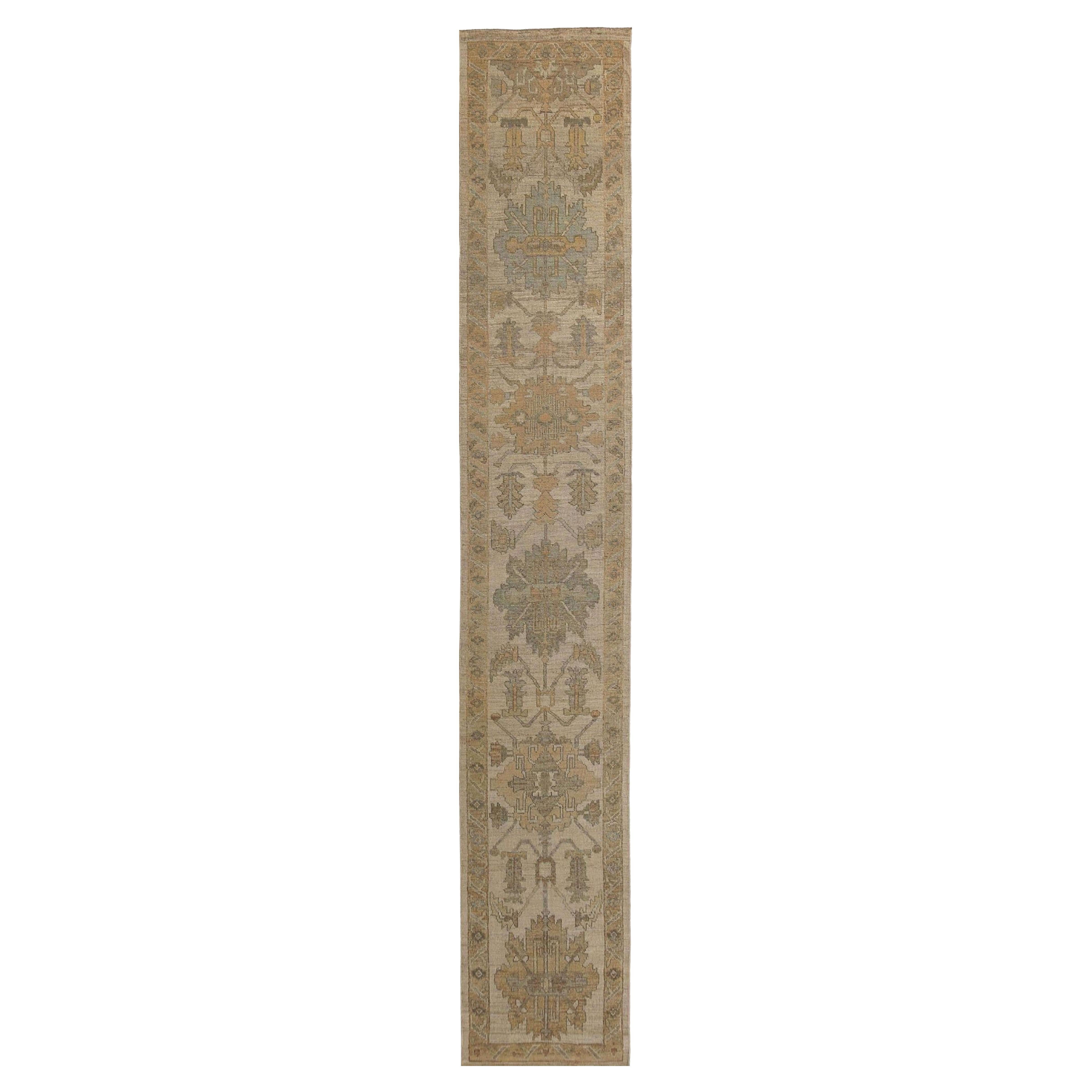 Afghanistan Oushak Läufer Teppich - Wolle Braun Elfenbein Design - 95825