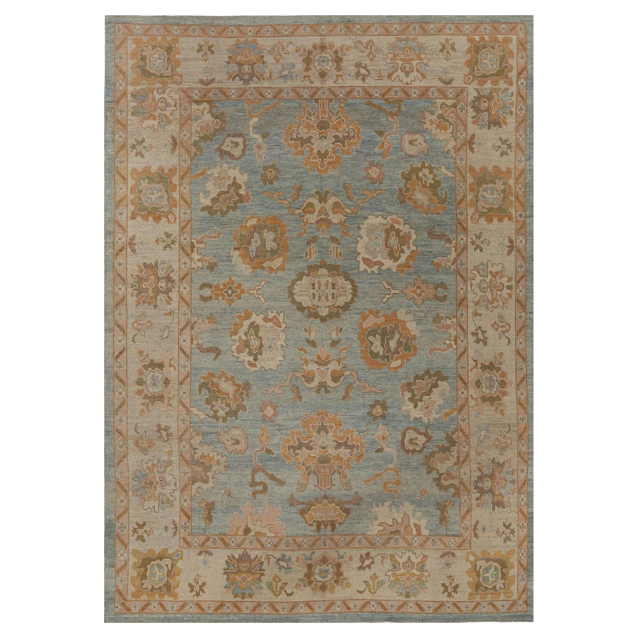 Turkey Oushak Area Rugs - Wool Blue Design - 95897