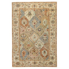 Tapis d'Afghanistan Sultanabad en laine bleu vert ivoire rose - 95923