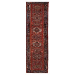 Persian Heriz Runner Rug Circa 1910 - Wool Blue Ivory Navy Blue Red - 99586
