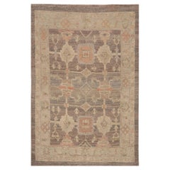 Turkey Oushak Area Rugs Circa 1990 - Wool Brown Ivory Pink Design - 99474