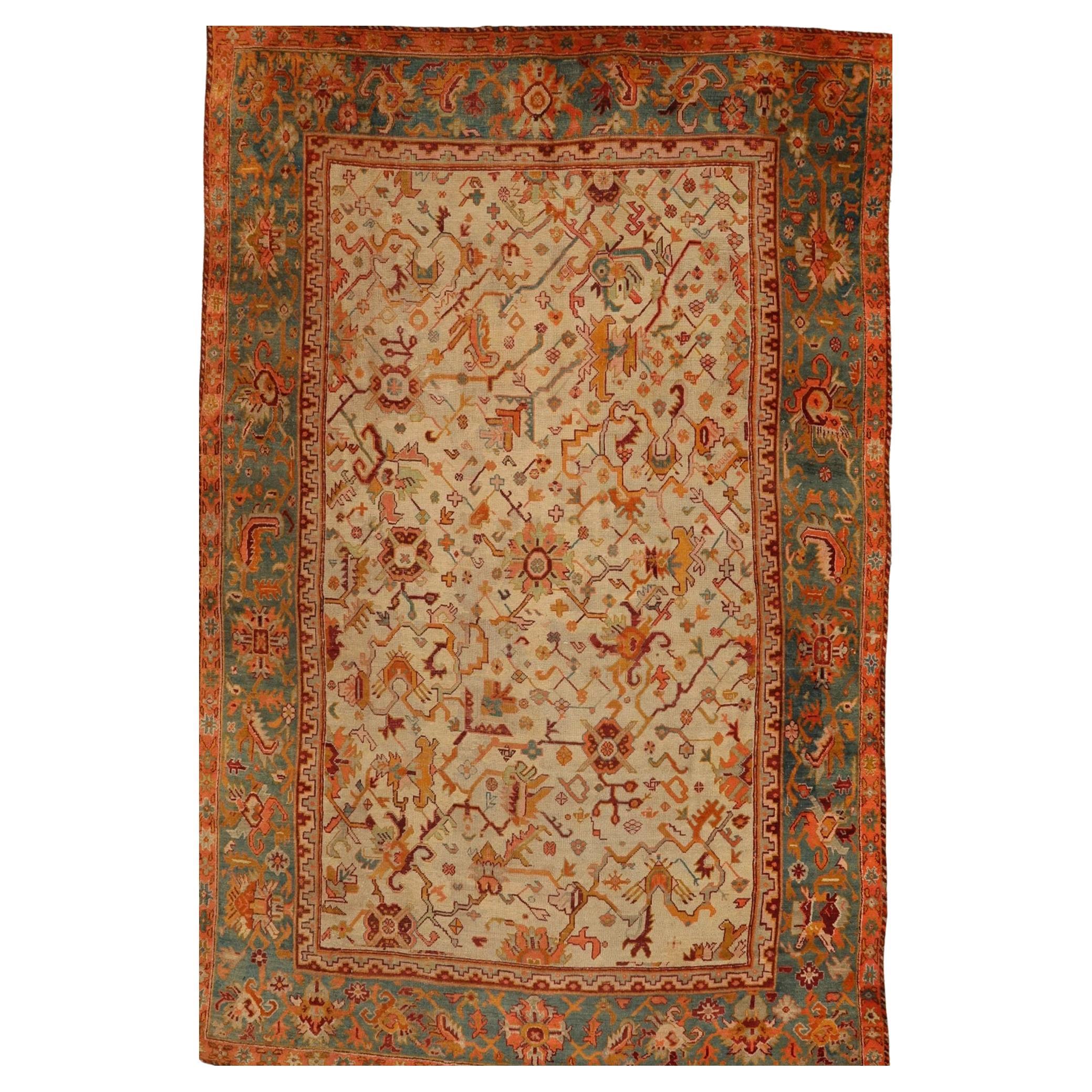 Tappeto Oushak in Turchia di dimensioni eccessive, circa 1910 - Disegno in lana verde avorio arancione - 99576