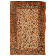 Turquie Oushak Over Size Rug Circa 1910 - Wool Green Ivory Orange Design - 99576