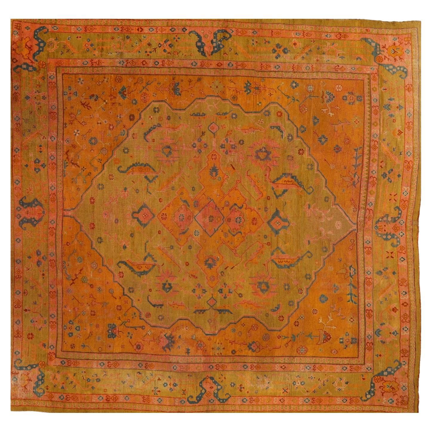 Tappeto Oushak in Turchia di dimensioni eccessive, circa 1910 - Lana, verde, arancione, rosa - 99577