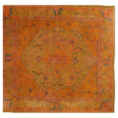Tapis Oushak de Turquie Circa 1910 - Wool Green Orange Pink Design - 99577