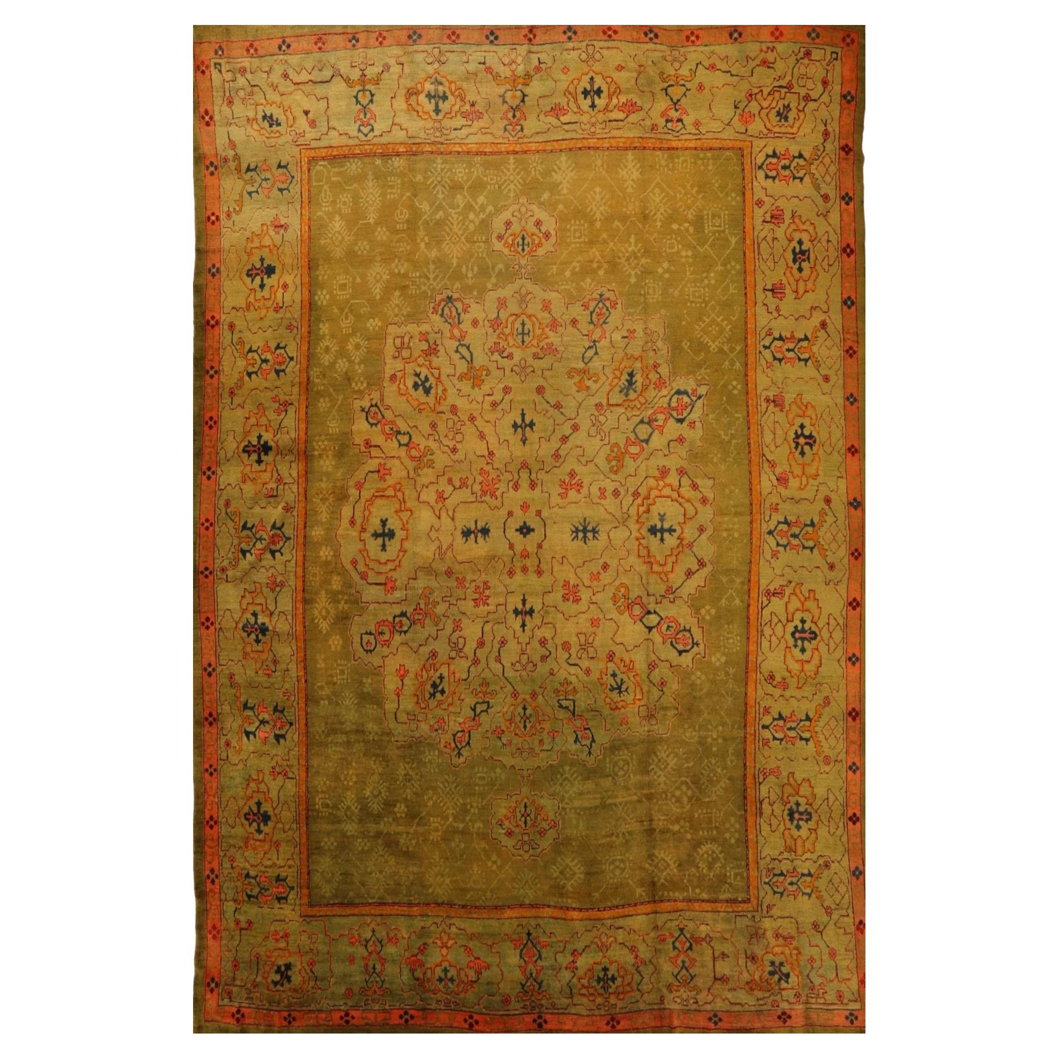 Tapis turc Oushak Over Size datant d'environ 1910 - Laine vert rose rouge motif rouge - 99578