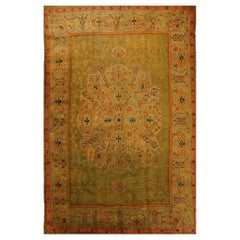 Tapis turc Oushak Over Size datant d'environ 1910 - Laine vert rose rouge motif rouge - 99578