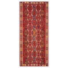 Russische Kelim-Teppiche Circa 1910 - Wolle Blau Grün Elfenbein Rot Design - 99583
