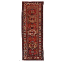 Tapis de course russe Kazak Circa 1910 - Laine Ivoire Bleu marine Rouge Design - 99584