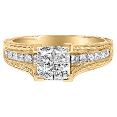 14K Yellow Gold 1.0 Cttw Princess Composite Diamond Engagement Ring