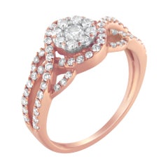10K Rose Gold 3/4 Ct Diamond Floral Cluster Head and Twisted Shank Cocktail Ring