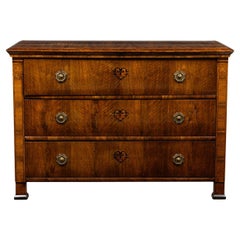 Romanian Biedermeier 3-Drawer Burlwood Chest / Commode
