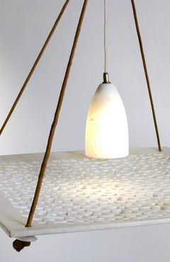 Sculptural Square Chandelier, Geometric Stone Form