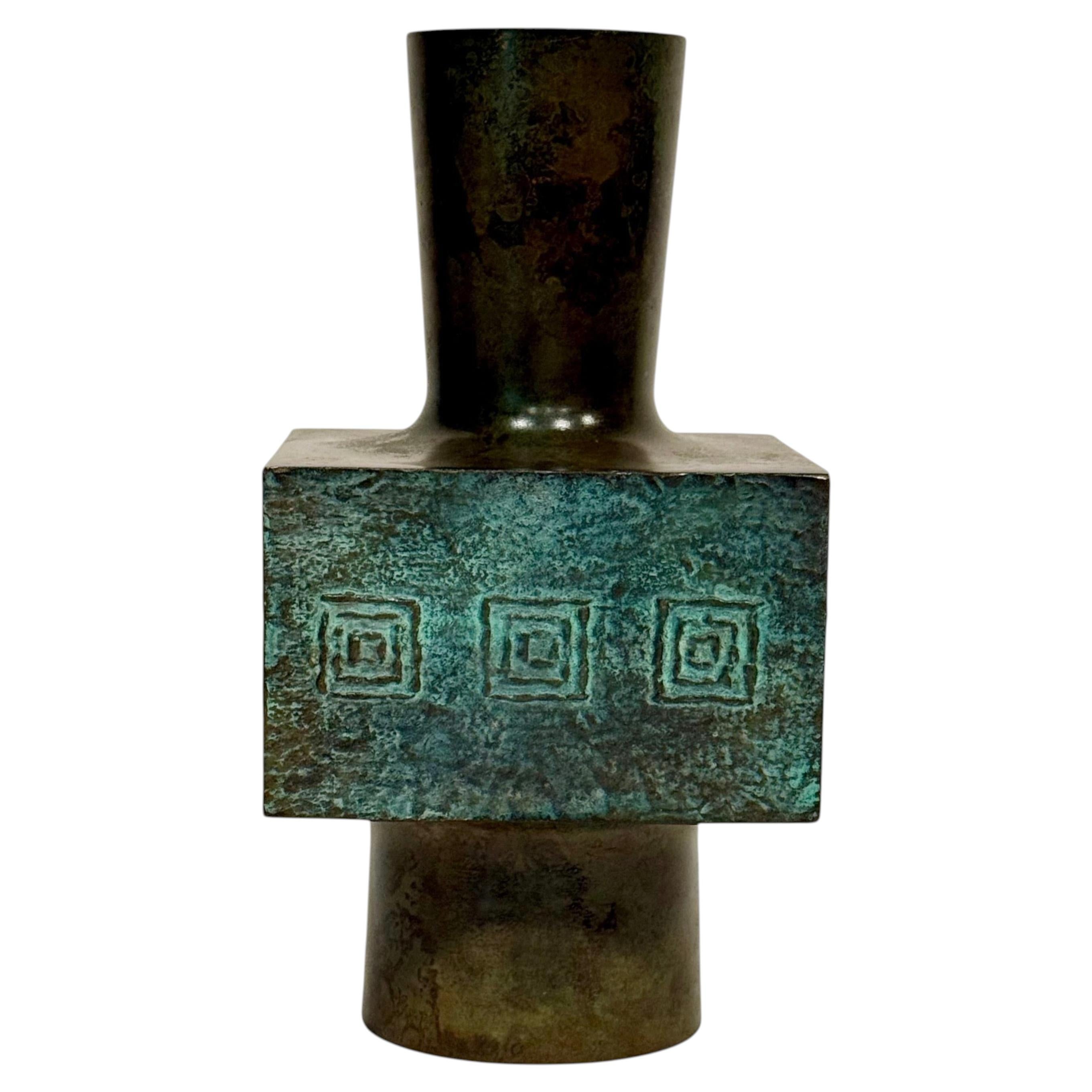 Katsumine Vintage Modernist Bronze Vase Japan