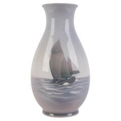 Porcelain Vase "Sailboat", Denmark By Bing & Grøndahl, 1915 - 1947