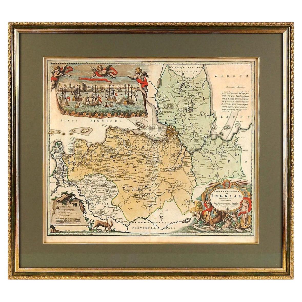 Map Engraving "Ingermanlandiae...", Germany By Homann, 1734 For Sale