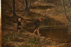Painting "Children At The Creek", Europe, End of 19th - Beg. of 20th Century