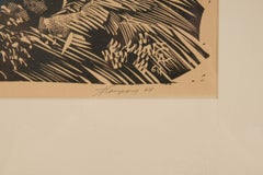 Linocut "Daugava Near Olinkalns", Latvia (Ussr) By Čaupovs Aleksandrs, 1964