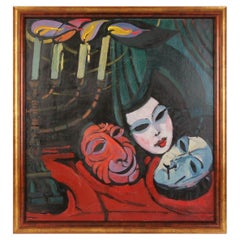 Painting "Three Masks And Menorah", Russia (Ussr) By Roskin Vladimir, 1966