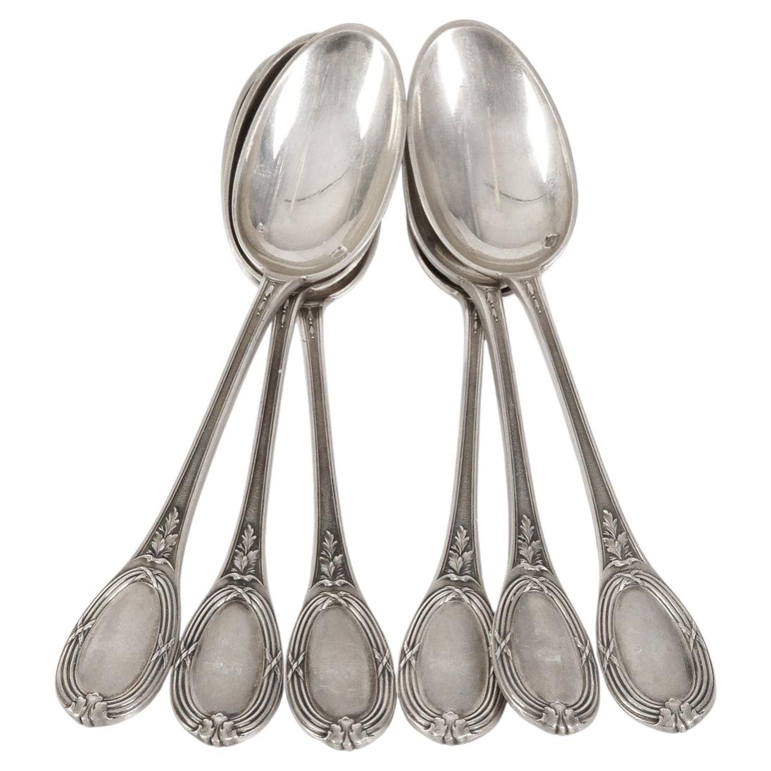 Set of 6 Silver Tea Spoons, France by Risler & Carré, 1897 - 1912