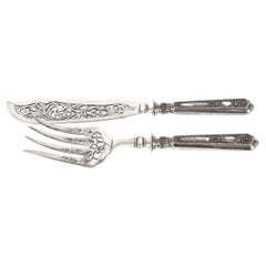 Set of 2 Silver Fish Serving, France by Gross Armand, End of 19th Century