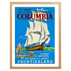 Disneyland - SS Columbia- Frontierland Oak Frame Poster, 1955