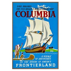 Disneyland - SS Columbia- Frontierland Walnut Frame Poster, 1955