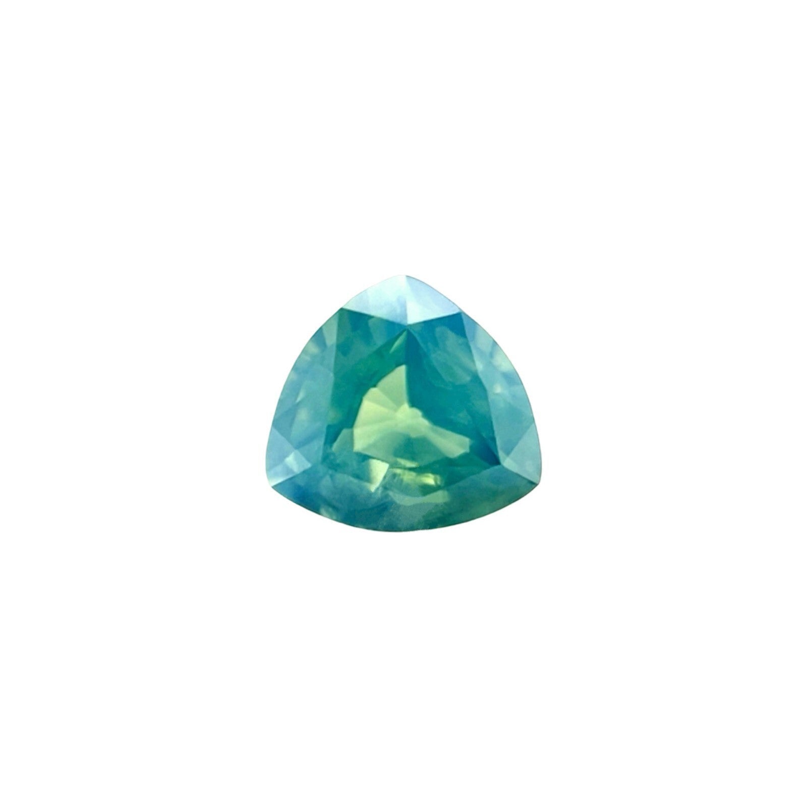 Unique Gra Certified Hazy Silky 1.25ct Sapphire Untreated Yellow Green Triangle For Sale