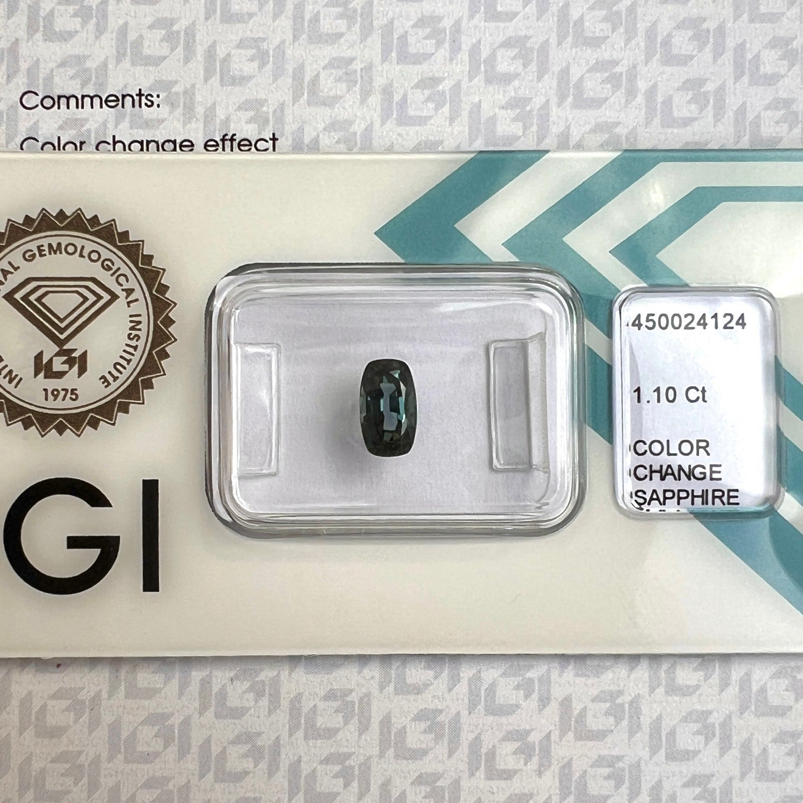 IGI zertifiziert 1,10ct Farbwechsel Saphir unbehandelt Antik Kissen Schliff Edelstein