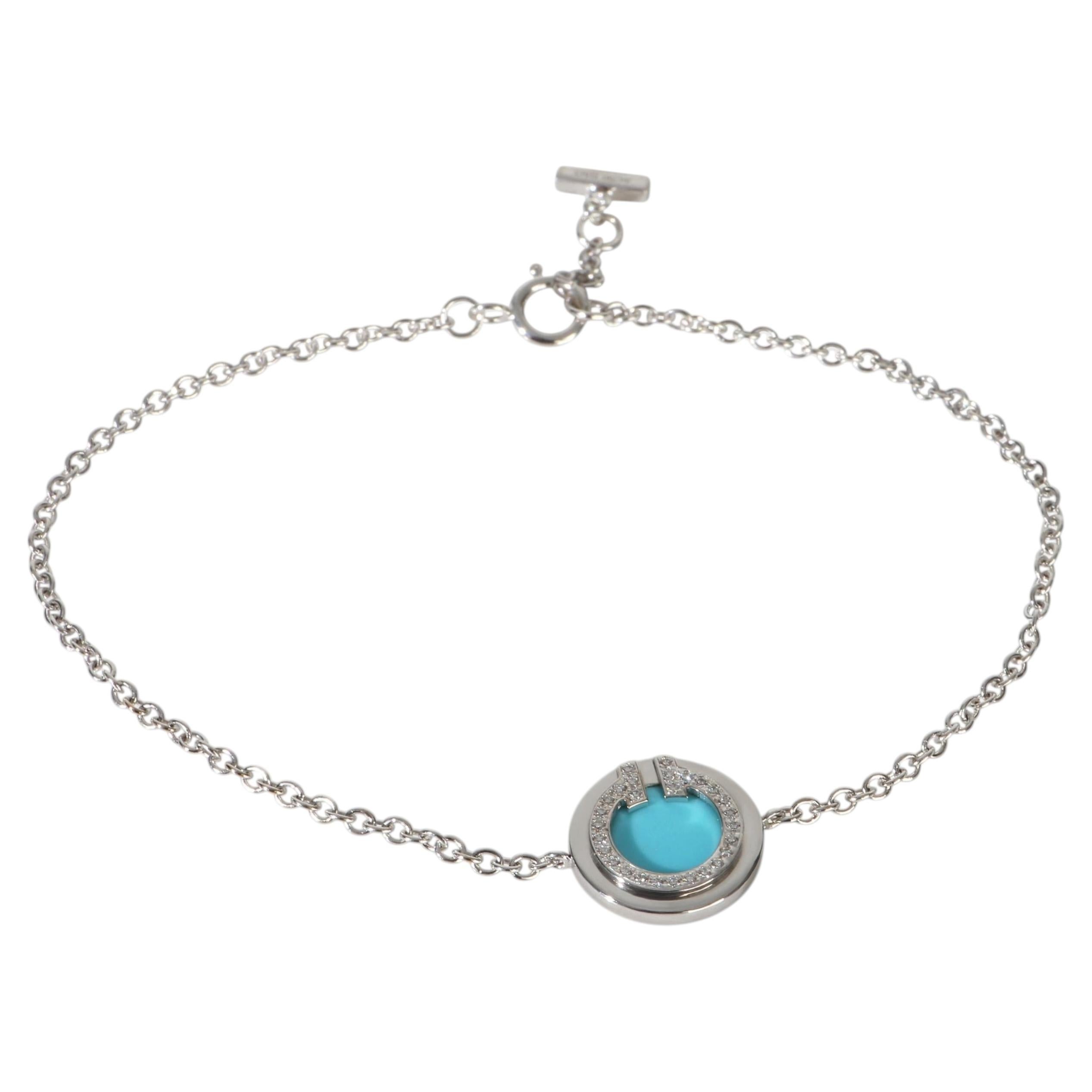 Tiffany & Co. White Gold Turquoise and Diamond Tiffany T Circle Bracelet