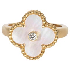 Van Cleef & Arpels Yellow Gold Mother Of Pearl and Diamond Vintage Alhambra Ring