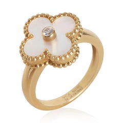 Van Cleef & Arpels Yellow Gold Mother Of Pearl and Diamond Vintage Alhambra Ring