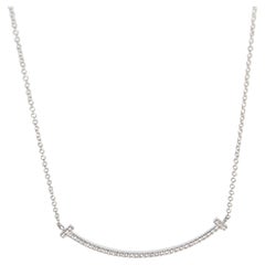 Tiffany & Co. White Gold Diamond Small Model Tiffany T Smile Necklace