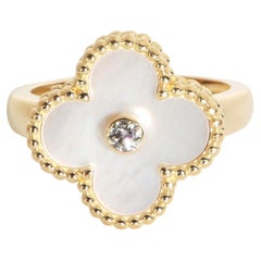 Van Cleef & Arpels Yellow Gold Mother Of Pearl and Diamond Vintage Alhambra Ring