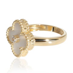 Van Cleef & Arpels Yellow Gold Mother Of Pearl and Diamond Vintage Alhambra Ring