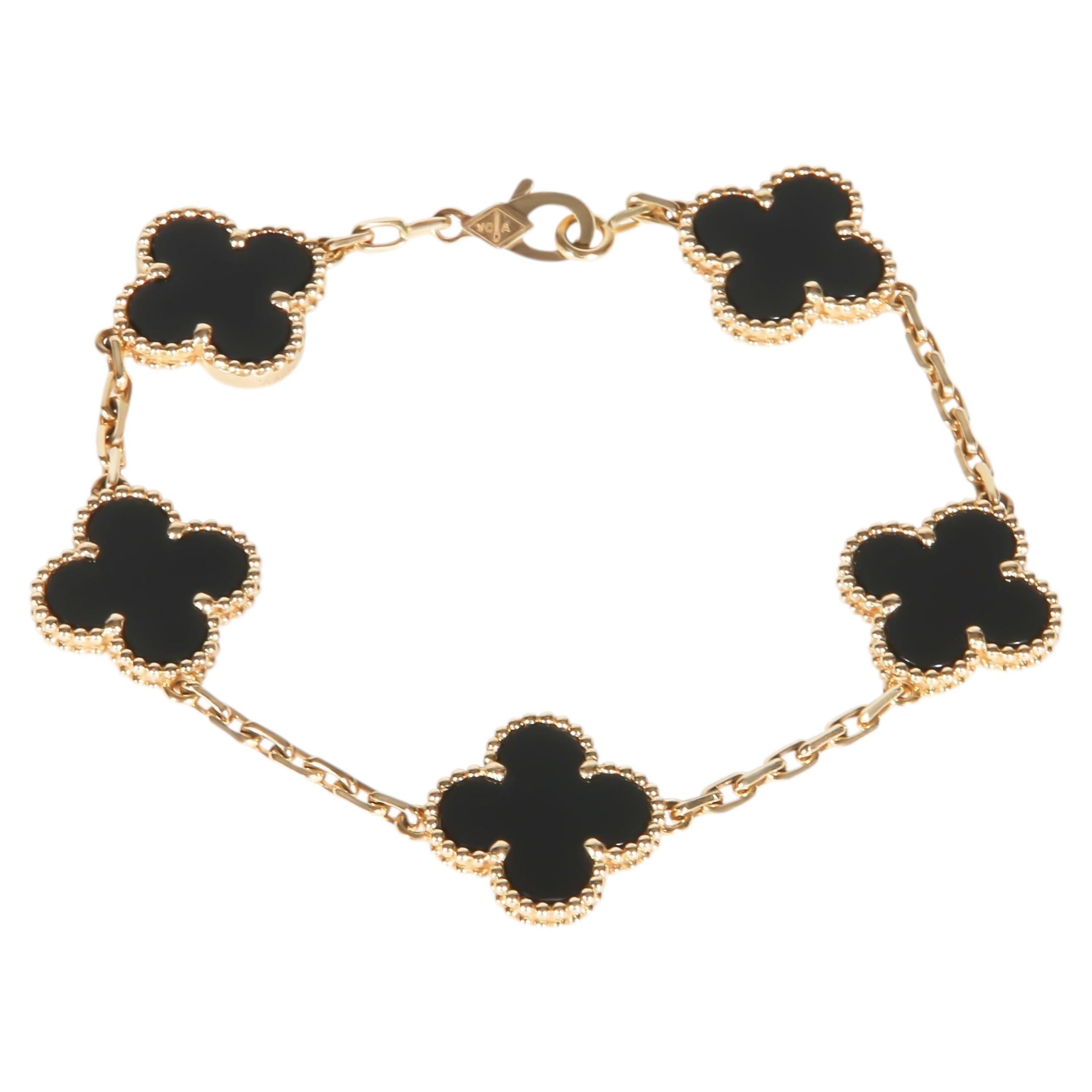 Van Cleef & Arpels Bracciale Alhambra d'epoca in oro giallo e onice