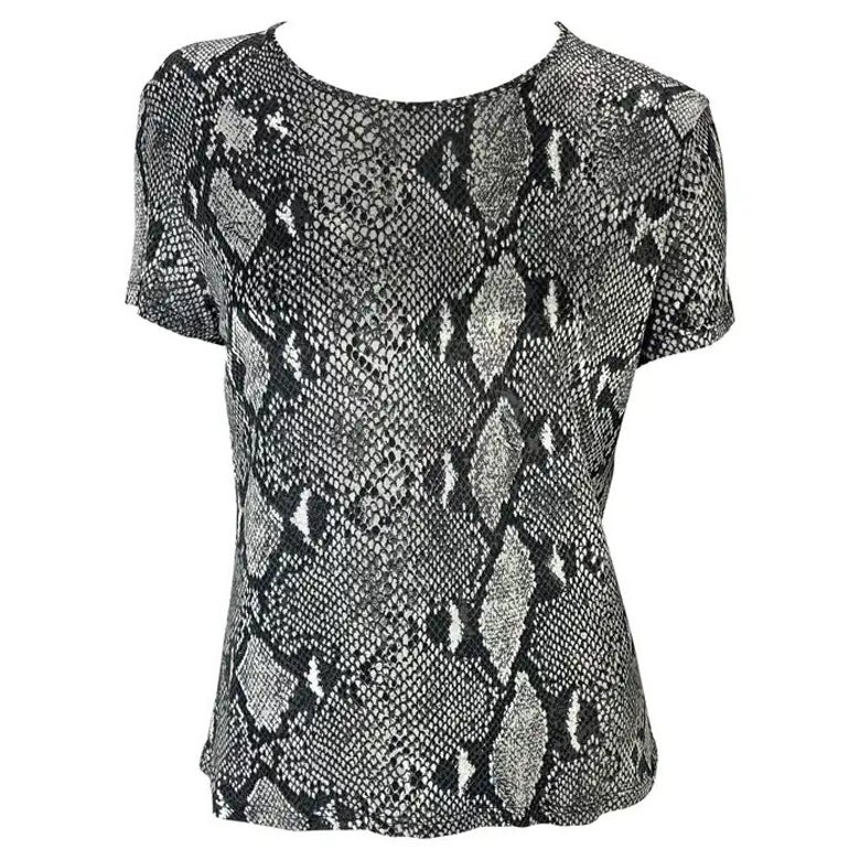 S/S 2000 Gucci by Tom Ford Camiseta de viscosa negra blanca con logotipo de serpiente Y2K