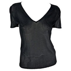 S/S 1997 Gianni Versace Maglia a smerlo in viscosa trasparente con scollo a V nero