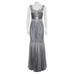 Dolce & Gabbana Silver Tulle Crystal Embellished Mermaid Evening Gown M