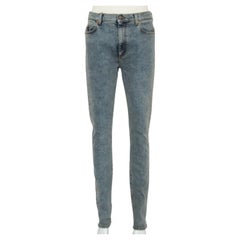 Used Gucci Blue Logo Printed Denim Muddy Effect Skinny Jeans M