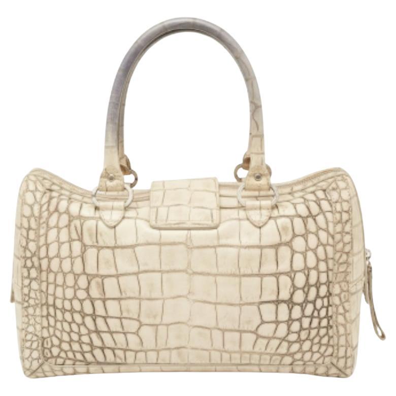 Aigner Vanille/Schwarzes Leder mit Kroko-Prägung Klappe Satchel im Angebot