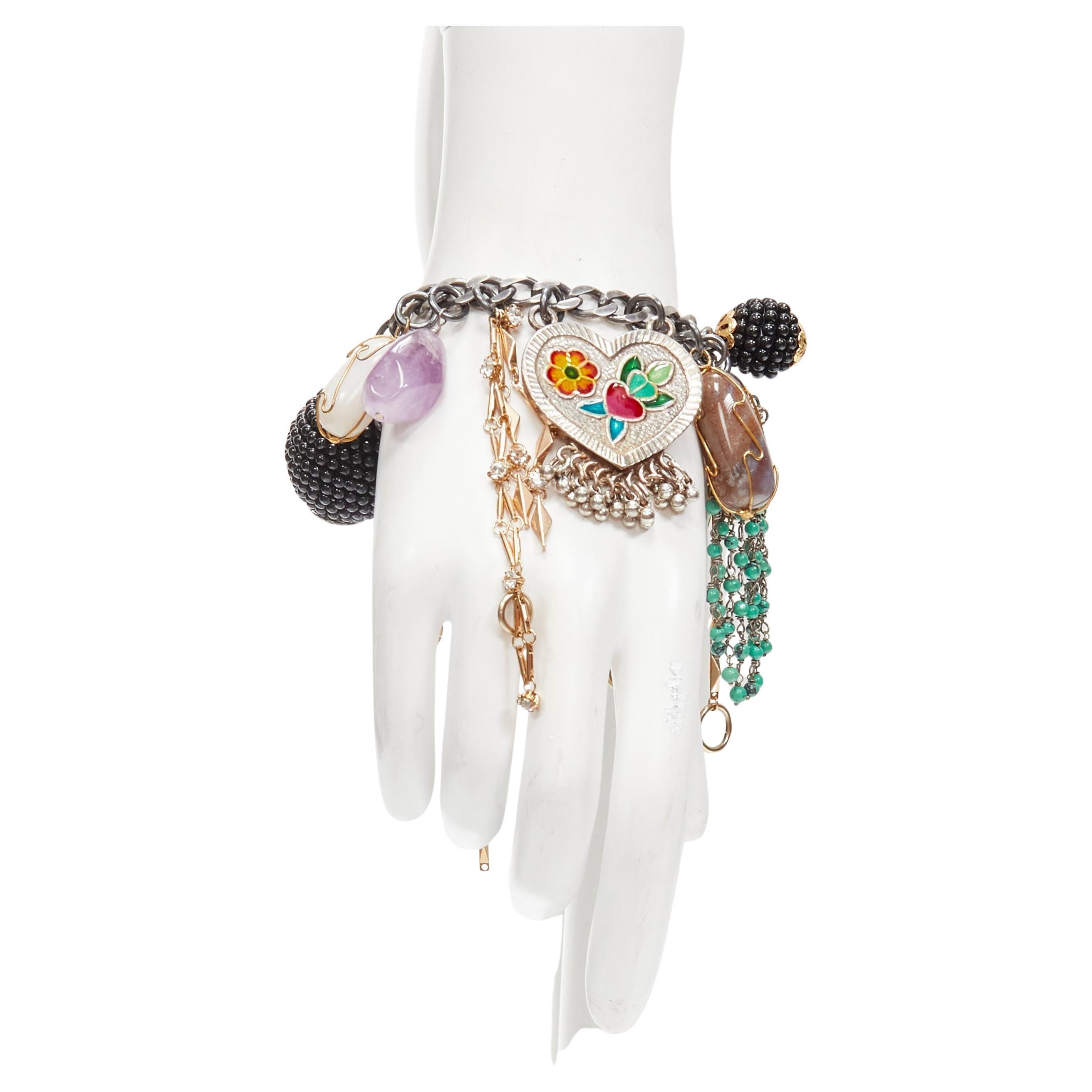 MAWI LONDON bracciale a catena con fiori d'argento in ametista petalite e pietre finte in vendita