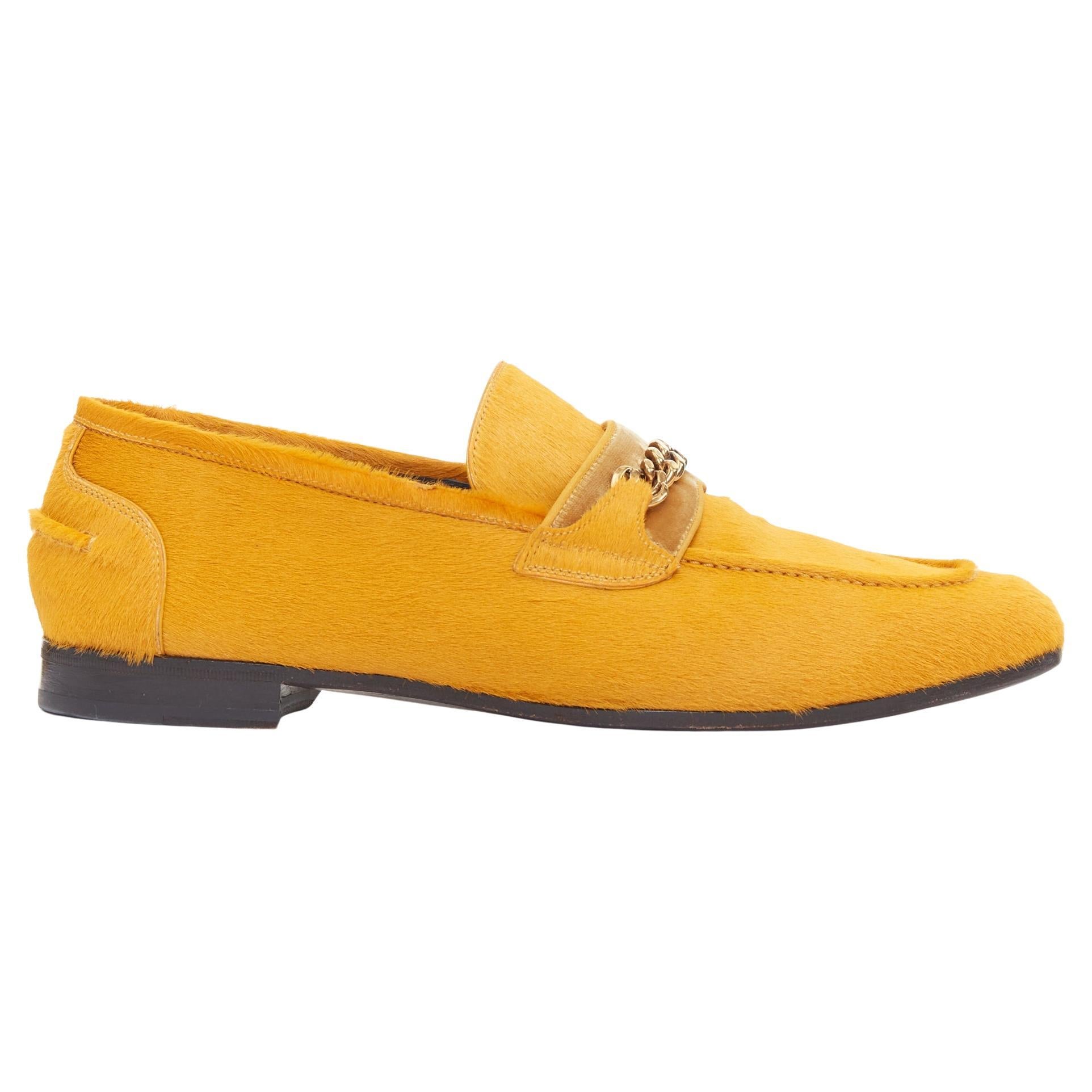 TOM FORD Senfgelbe Kalbshaar-Goldkette Samt-Mokassin-Slipper UK8 EU42 im Angebot